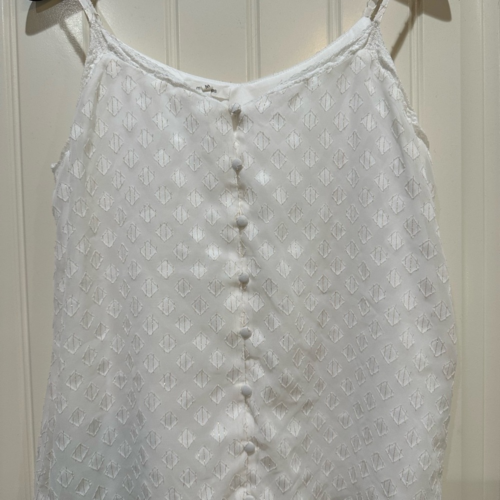 White Sleeveless Button-Down Top